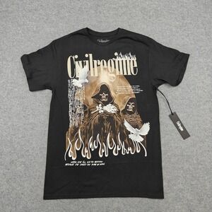 Civil Regime Shirt Mens Medium Black Grim Reaper Flames Doves Graphic Streetwear